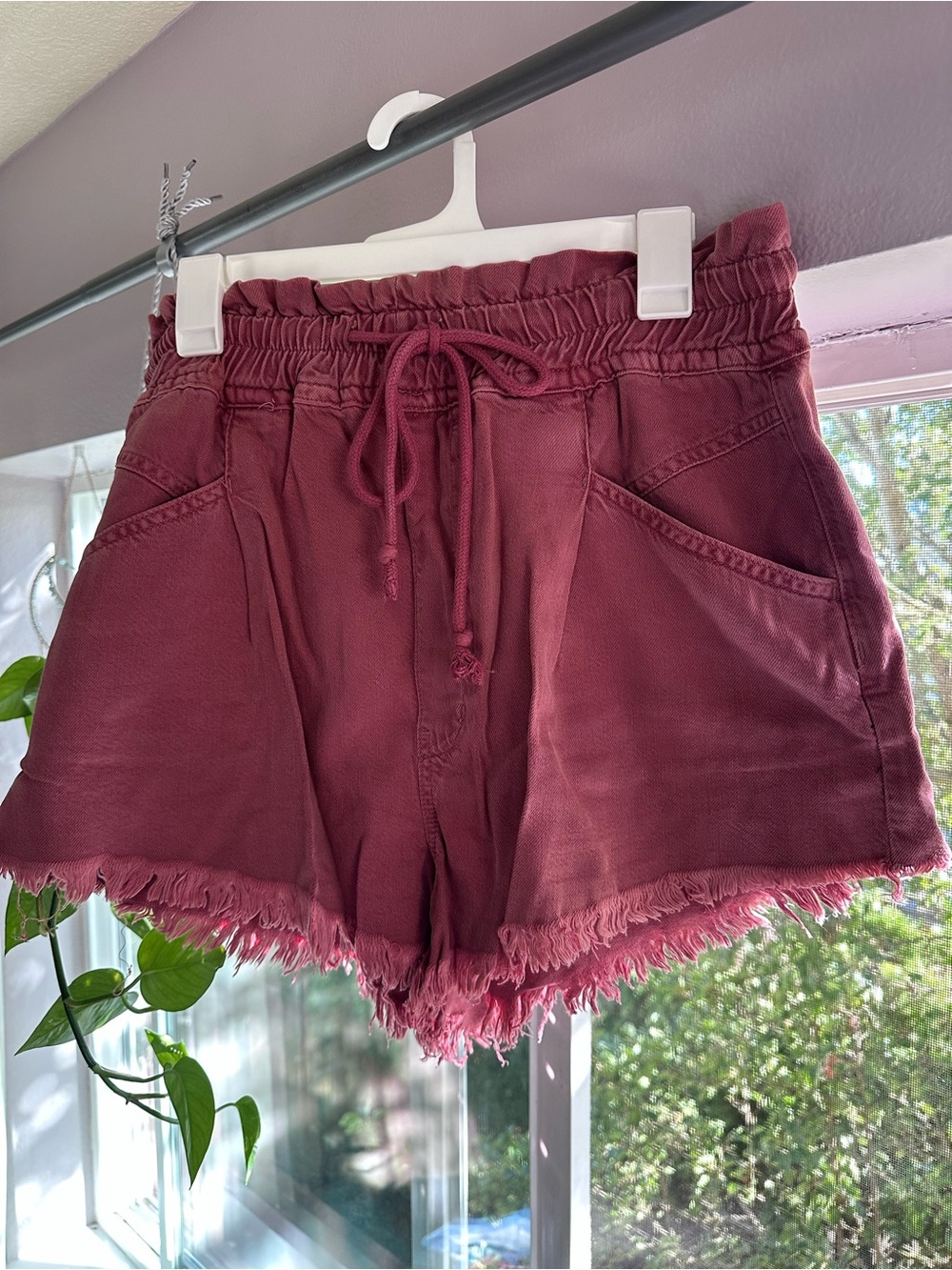 FREE PEOPLE High-Waist Frayed Hem Drawstring Shorts